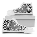 Black And White Circle Illusion Print White High Top Sneakers
