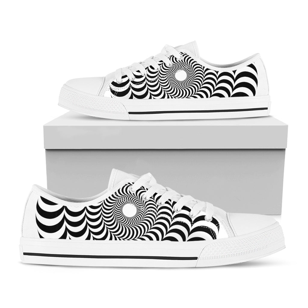 Black And White Circle Illusion Print White Low Top Shoes