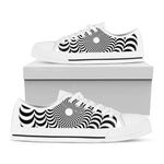 Black And White Circle Illusion Print White Low Top Shoes