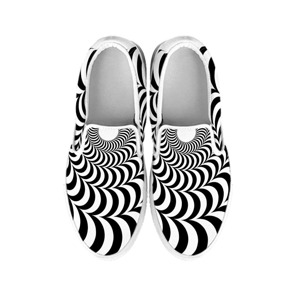 Black And White Circle Illusion Print White Slip On Shoes