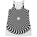 Black And White Circle Illusion Print Women's Racerback Tank Top