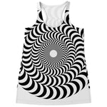 Black And White Circle Illusion Print Women's Racerback Tank Top