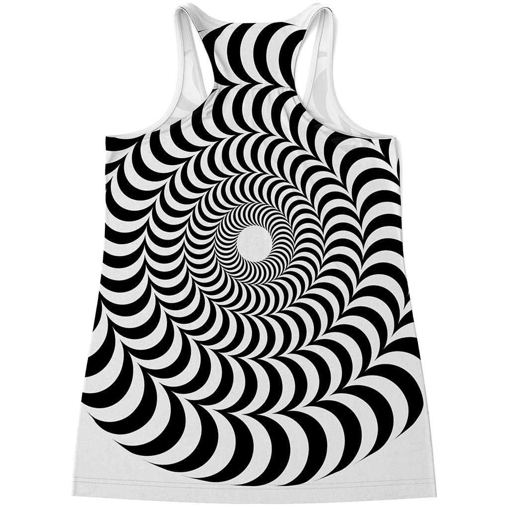Black And White Circle Illusion Print Women's Racerback Tank Top