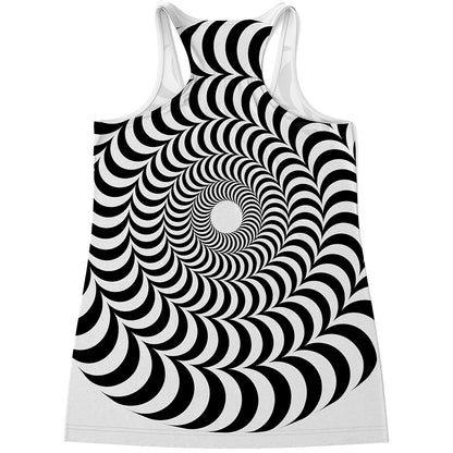 Black And White Circle Illusion Print Women's Racerback Tank Top