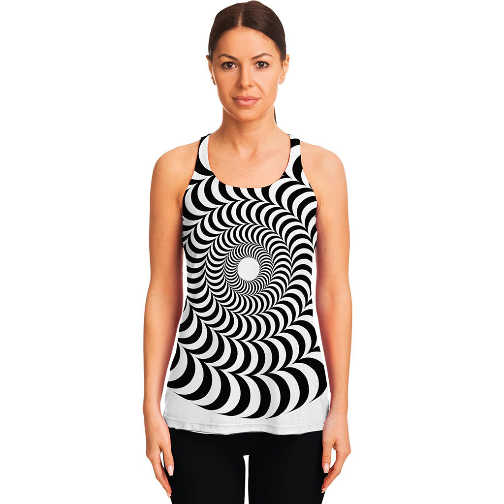 Black And White Circle Illusion Print Women's Racerback Tank Top