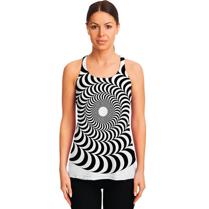 Black And White Circle Illusion Print Women's Racerback Tank Top