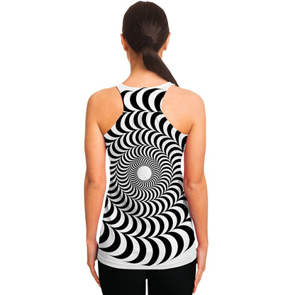 Black And White Circle Illusion Print Women's Racerback Tank Top