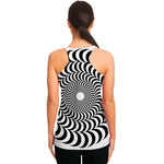 Black And White Circle Illusion Print Women's Racerback Tank Top