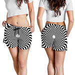 Black And White Circle Illusion Print Women's Shorts