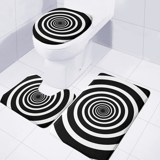 Black And White Circle Swirl Print 3 Piece Bath Mat Set