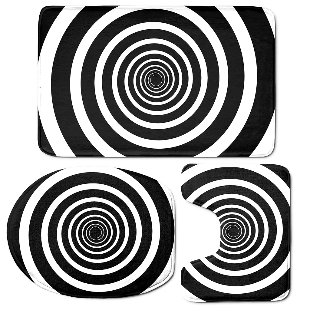 Black And White Circle Swirl Print 3 Piece Bath Mat Set