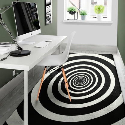 Black And White Circle Swirl Print Area Rug