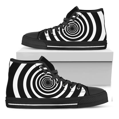 Black And White Circle Swirl Print Black High Top Shoes