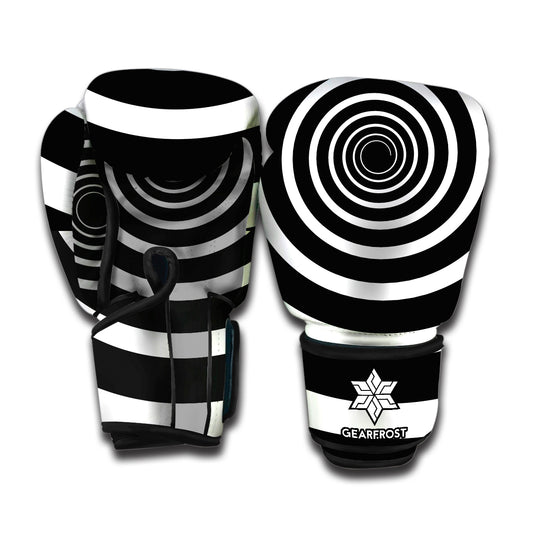 Black And White Circle Swirl Print Boxing Gloves