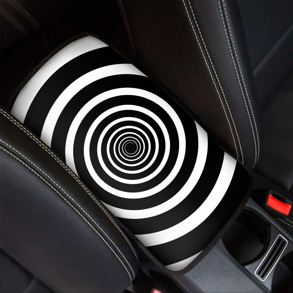 Black And White Circle Swirl Print Car Center Console Cover