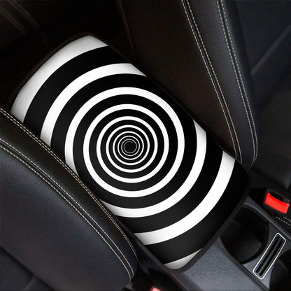 Black And White Circle Swirl Print Car Center Console Cover