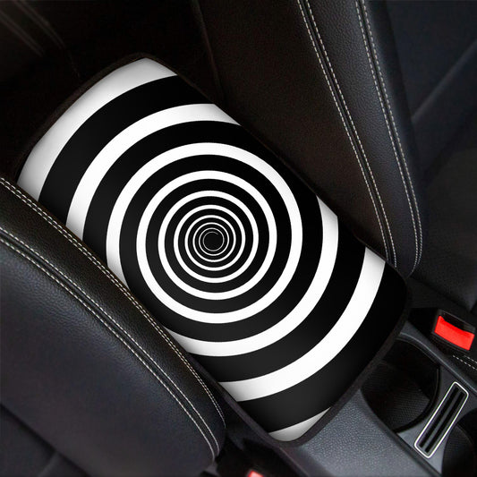 Black And White Circle Swirl Print Car Center Console Cover