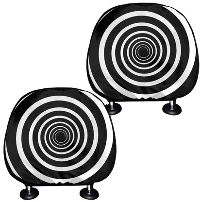 Black And White Circle Swirl Print Car Headrest Covers