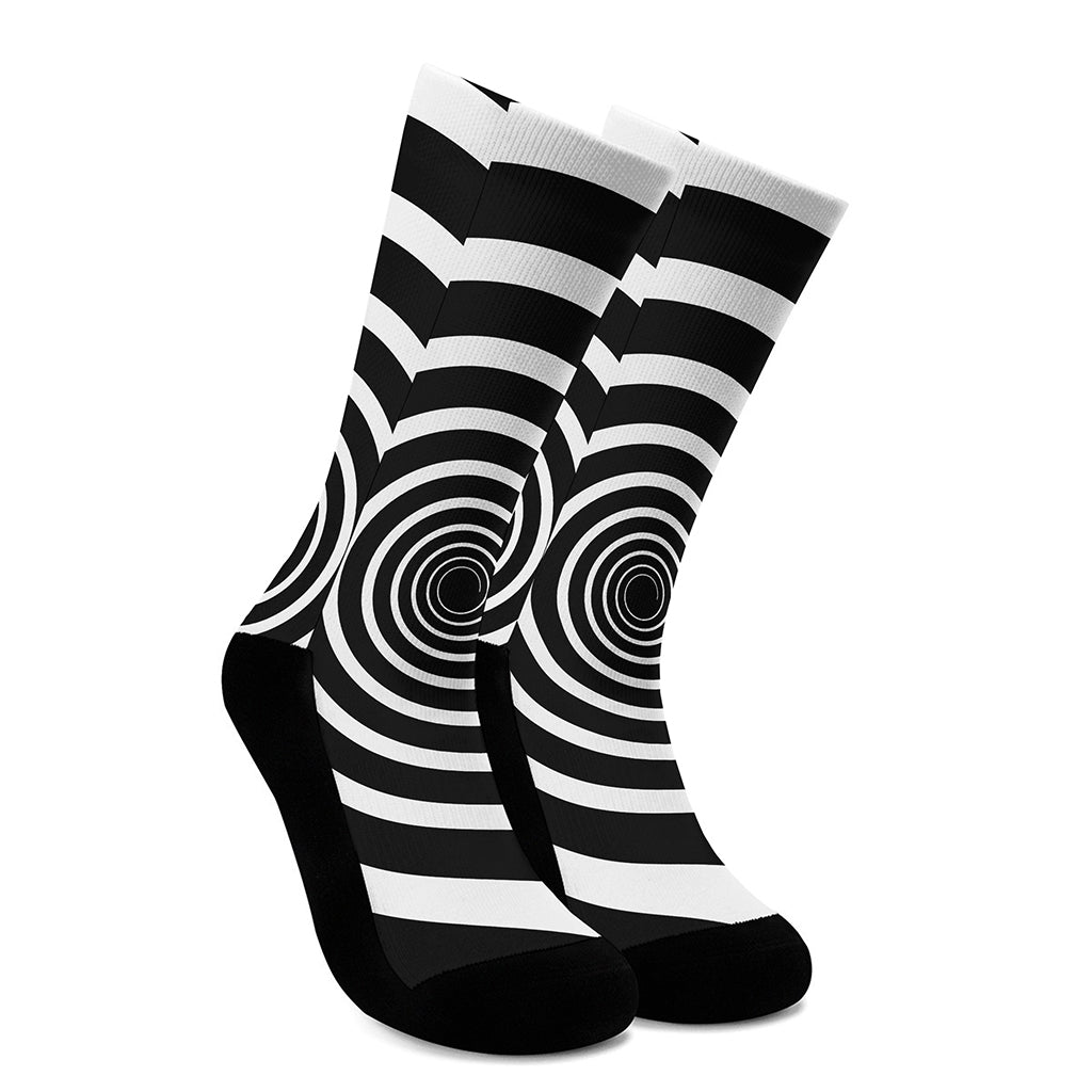 Black And White Circle Swirl Print Crew Socks