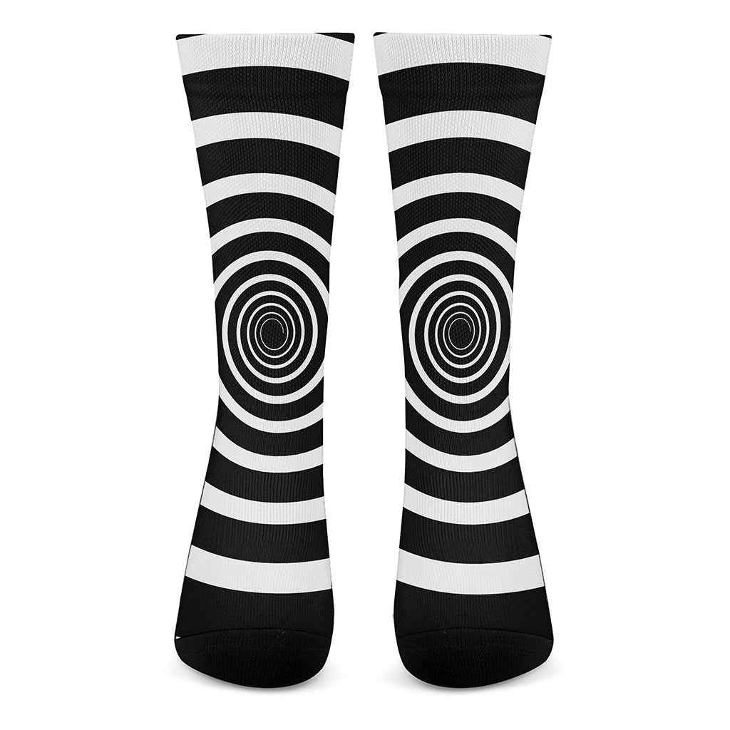 Black And White Circle Swirl Print Crew Socks