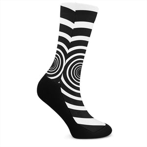 Black And White Circle Swirl Print Crew Socks