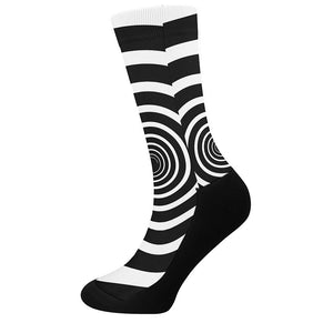 Black And White Circle Swirl Print Crew Socks