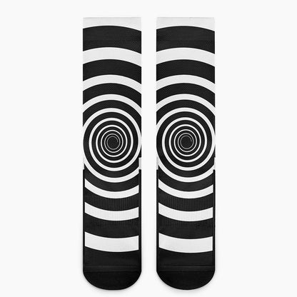 Black And White Circle Swirl Print Crew Socks