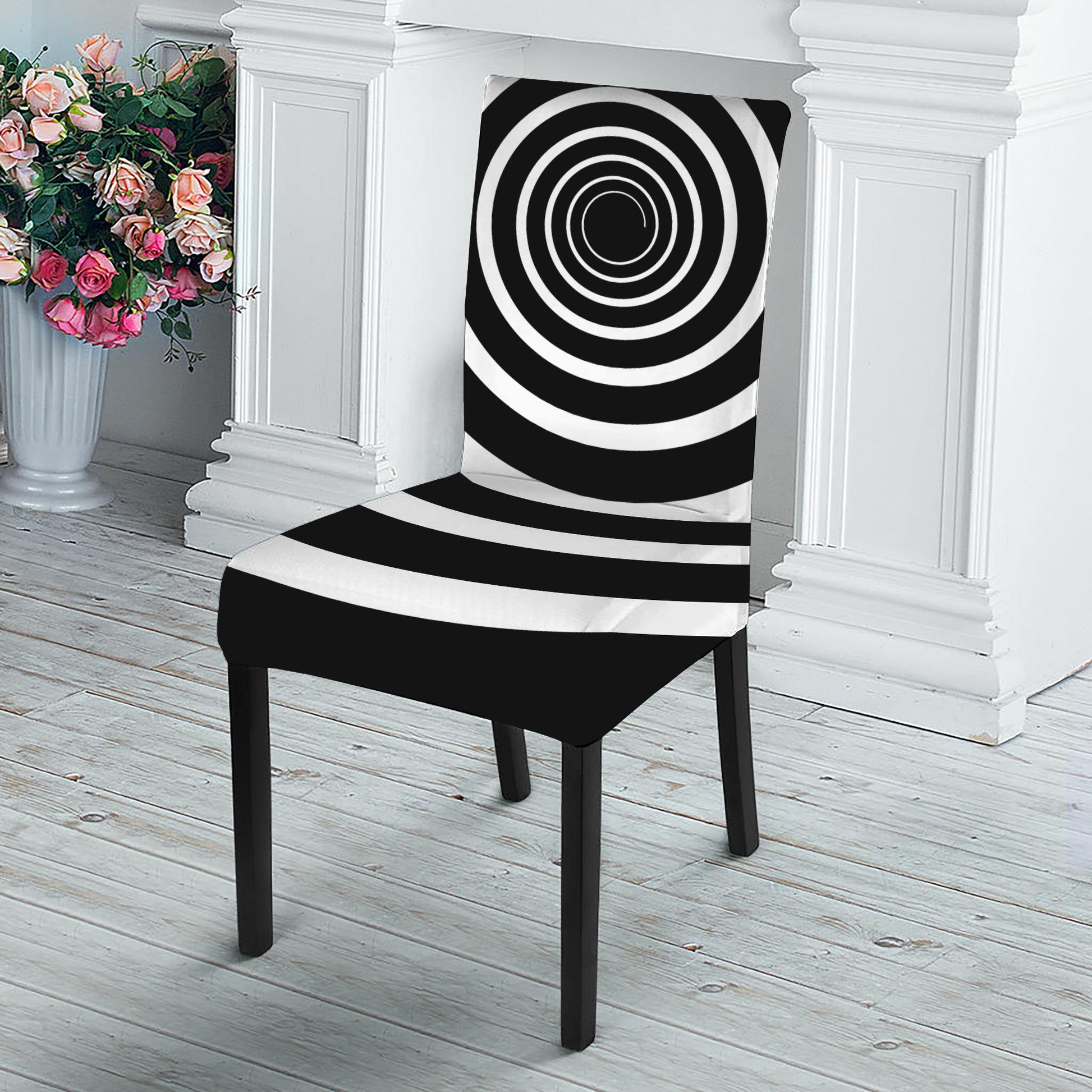 Black And White Circle Swirl Print Dining Chair Slipcover
