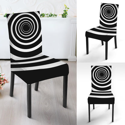 Black And White Circle Swirl Print Dining Chair Slipcover
