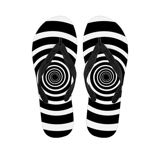 Black And White Circle Swirl Print Flip Flops