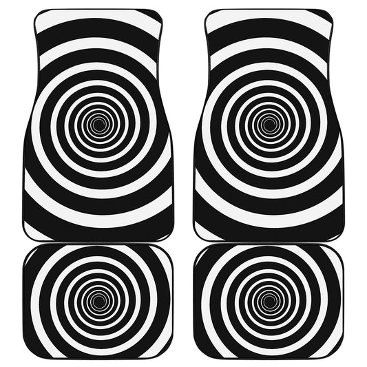 Black And White Circle Swirl Print Front and Back Car Floor Mats