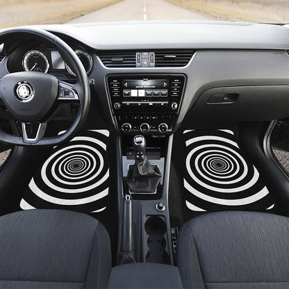 Black And White Circle Swirl Print Front and Back Car Floor Mats