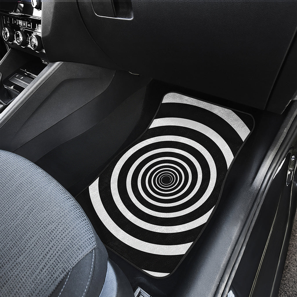 Black And White Circle Swirl Print Front and Back Car Floor Mats