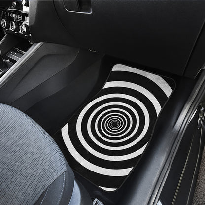 Black And White Circle Swirl Print Front and Back Car Floor Mats