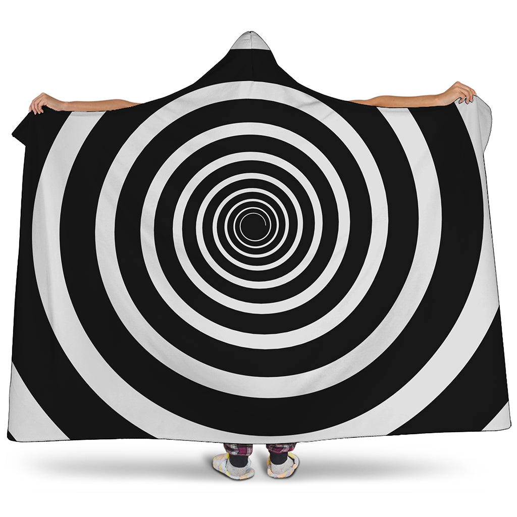 Black And White Circle Swirl Print Hooded Blanket