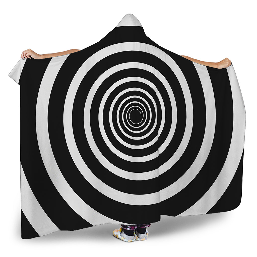 Black And White Circle Swirl Print Hooded Blanket