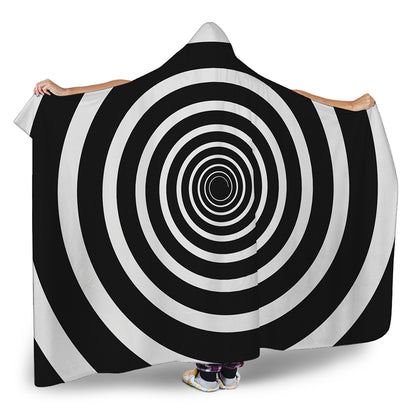 Black And White Circle Swirl Print Hooded Blanket