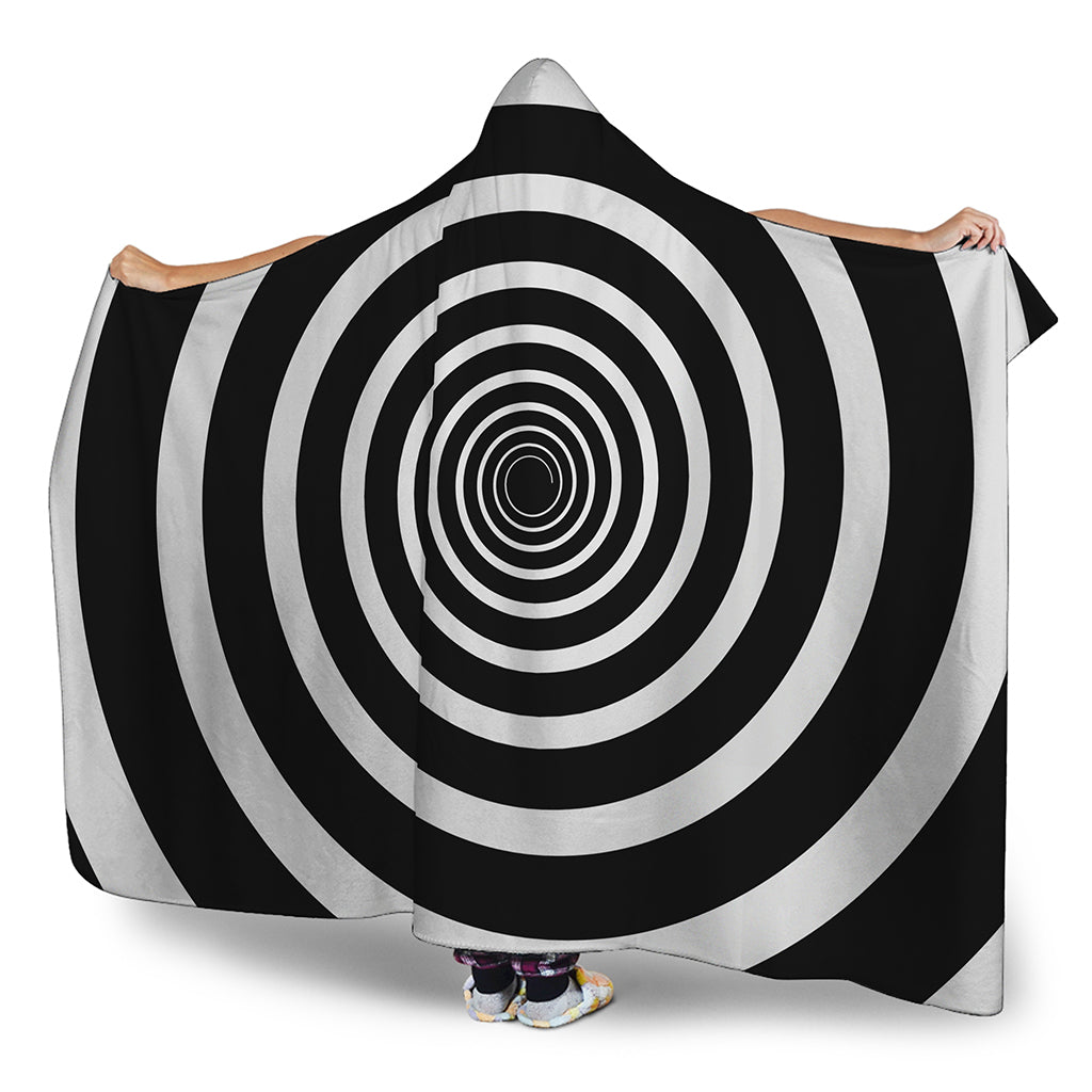 Black And White Circle Swirl Print Hooded Blanket