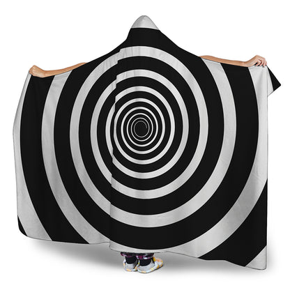 Black And White Circle Swirl Print Hooded Blanket