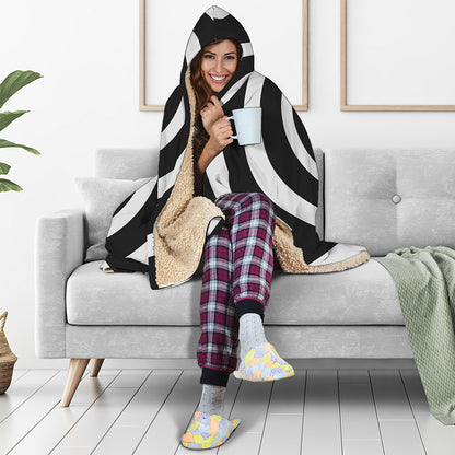 Black And White Circle Swirl Print Hooded Blanket
