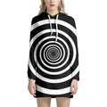 Black And White Circle Swirl Print Pullover Hoodie Dress