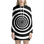 Black And White Circle Swirl Print Hoodie Dress