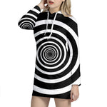 Black And White Circle Swirl Print Hoodie Dress