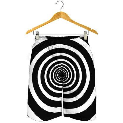 Black And White Circle Swirl Print Men's Shorts