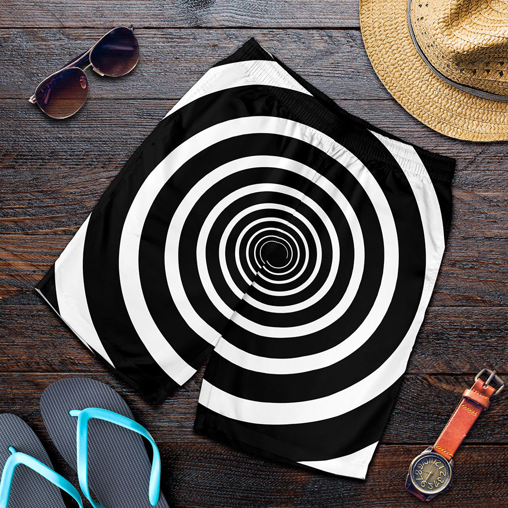 Black And White Circle Swirl Print Men's Shorts