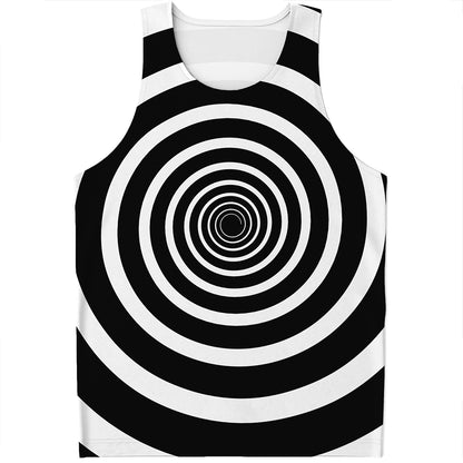 Black And White Circle Swirl Print Men's Tank Top