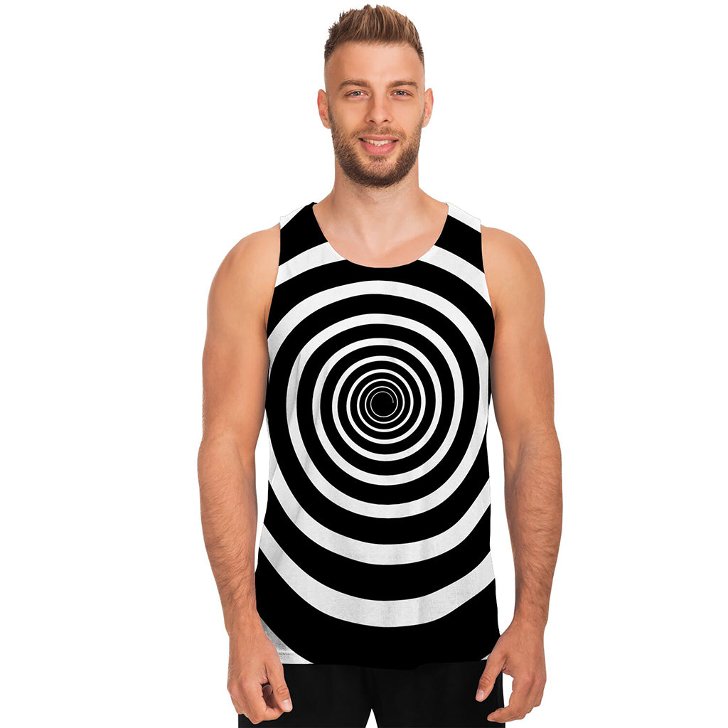 Black And White Circle Swirl Print Men's Tank Top