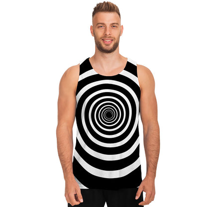 Black And White Circle Swirl Print Men's Tank Top