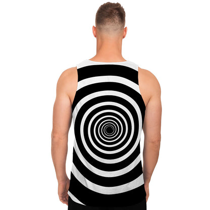 Black And White Circle Swirl Print Men's Tank Top