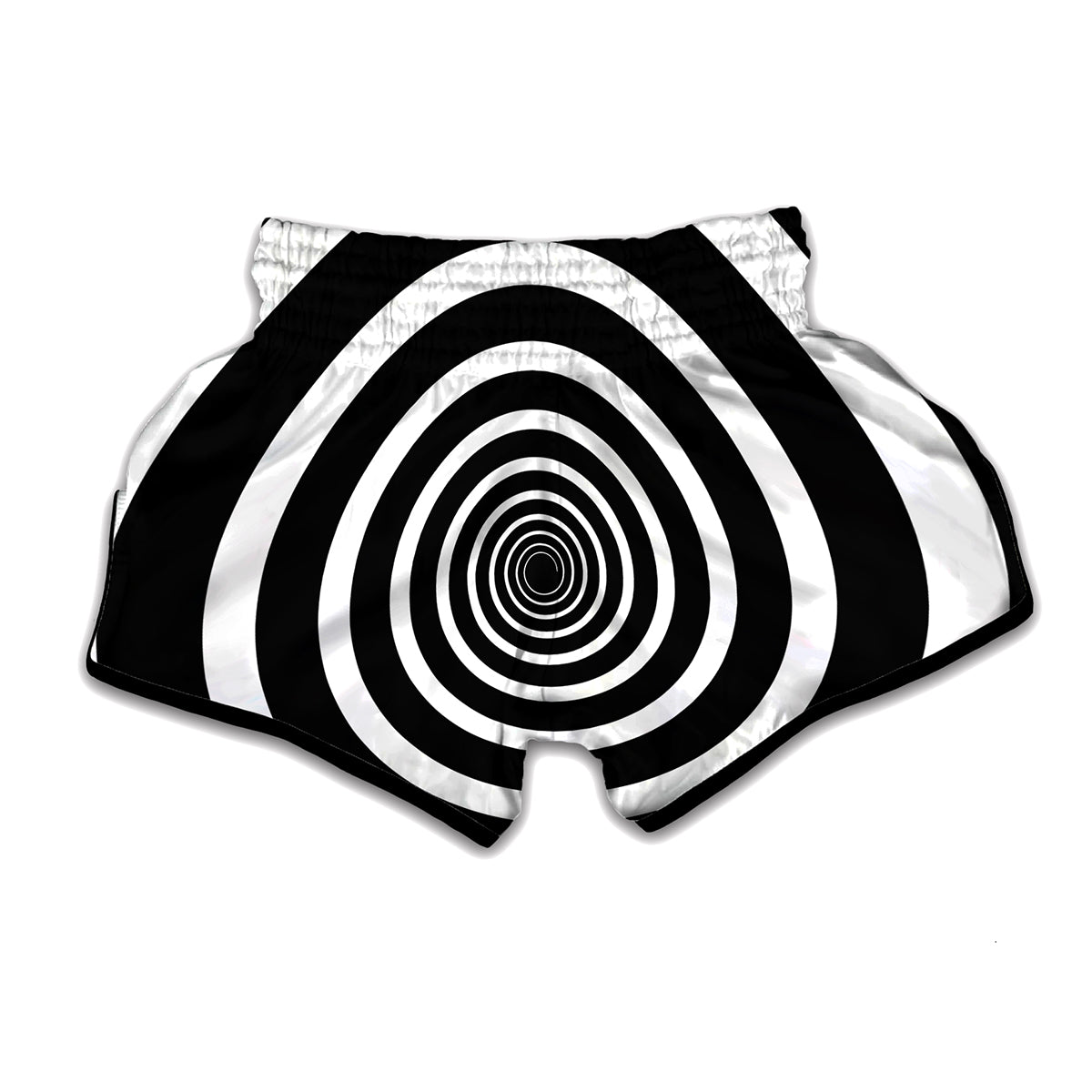 Black And White Circle Swirl Print Muay Thai Boxing Shorts